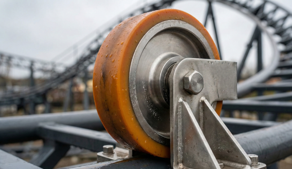 Wielen voor extreme attracties met polyurethaan loopvlak onder hoge dynamische belasting in buitenomgeving