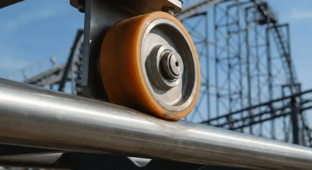 Wiel en rail in de attractiebouw met polyurethaan wiel op stalen rail voor soepele en veilige beweging