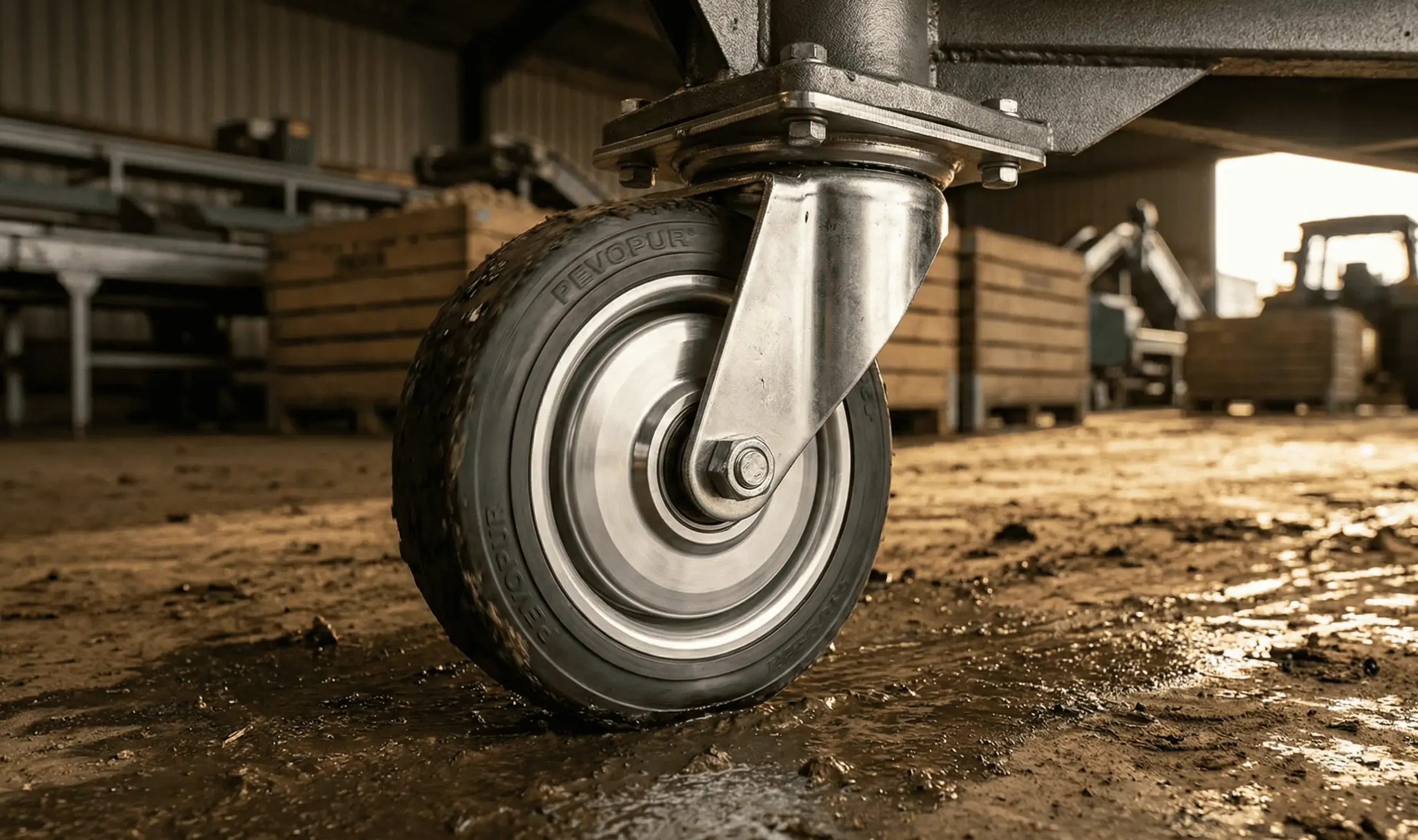 Massief polyurethaan zwenkwiel voor landbouwtoepassing op natte stalvloer