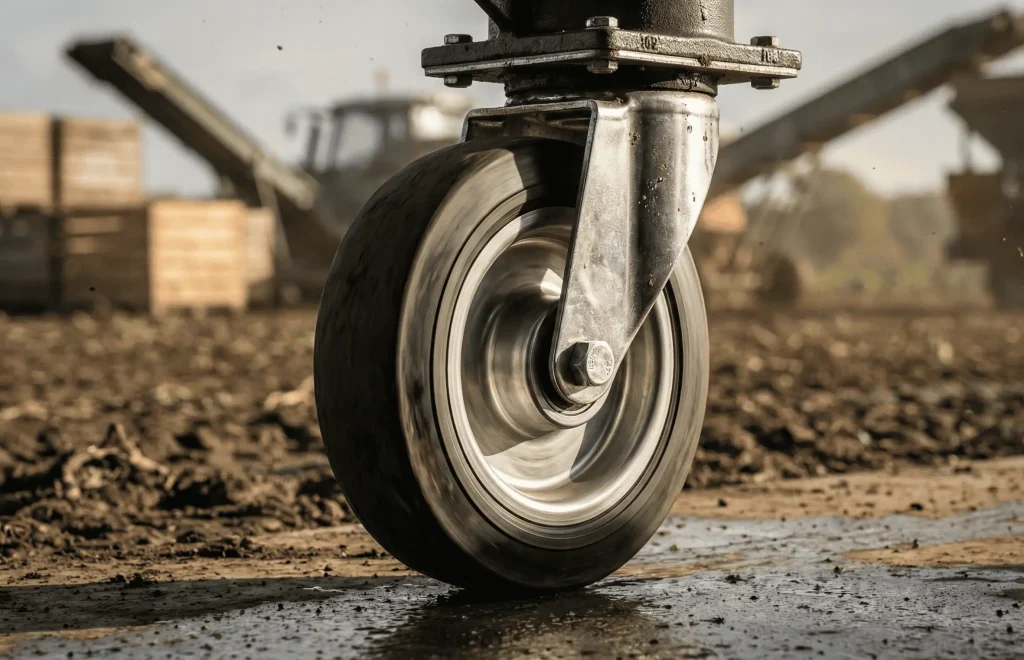 Massief rubber zwenkwiel voor landbouwmachines op modderige ondergrond