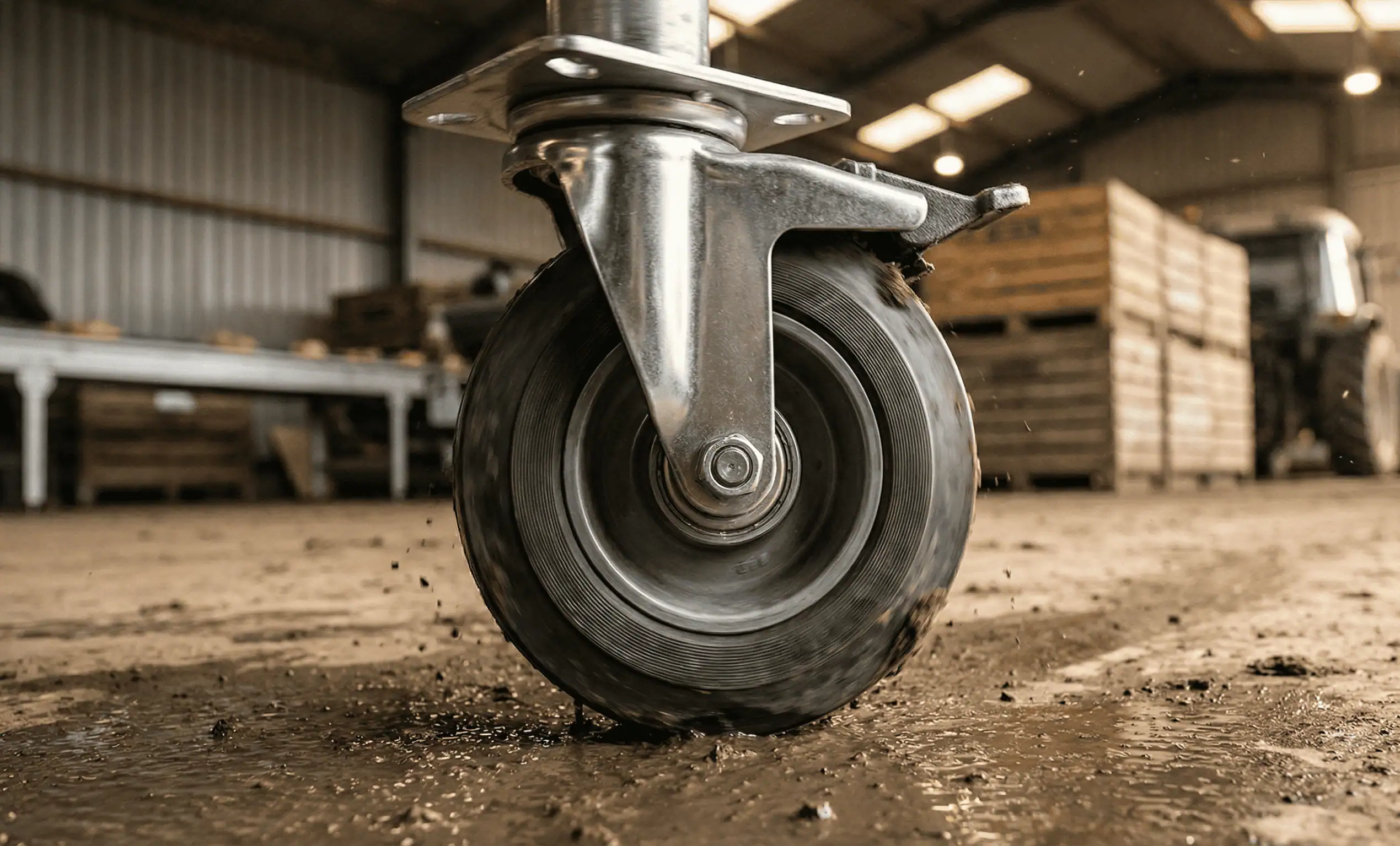 Massief rubber zwenkwiel voor landbouwmachines op natte stalvloer